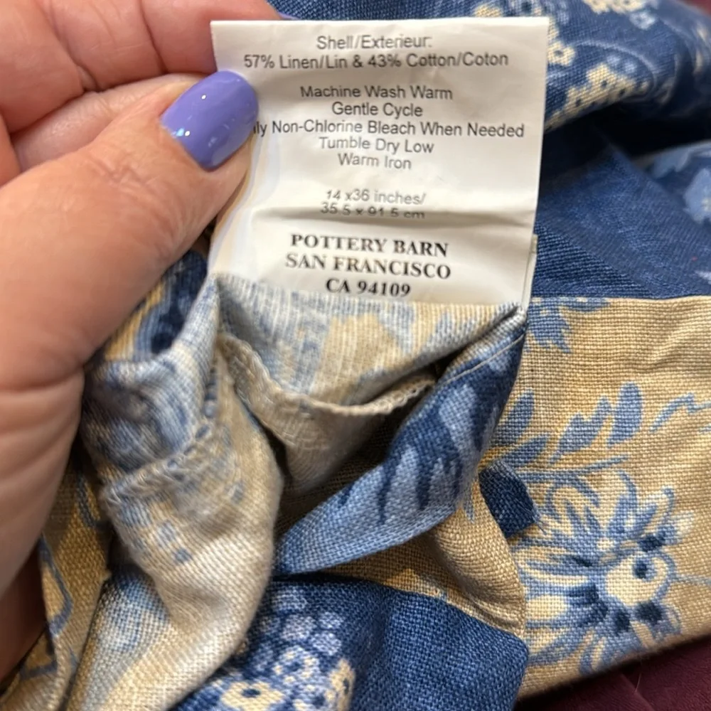 Pottery Barn Pillow Sham Blue Cream Floral Linen Cotton